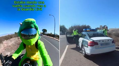 Insólito: la policía de España frenó a un joven que manejaba con un disfraz de dragón.