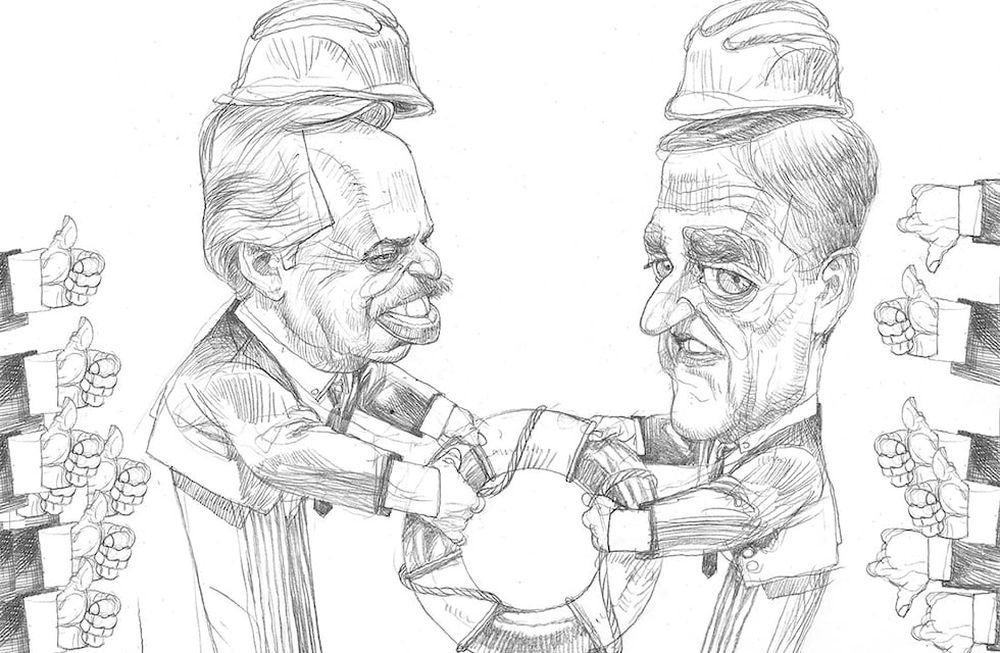 El clima apacible bien mendocino que se vio en Impsa tal vez sea una especie de espejismo político. / Foto: Ilustración: gabriel fernández.