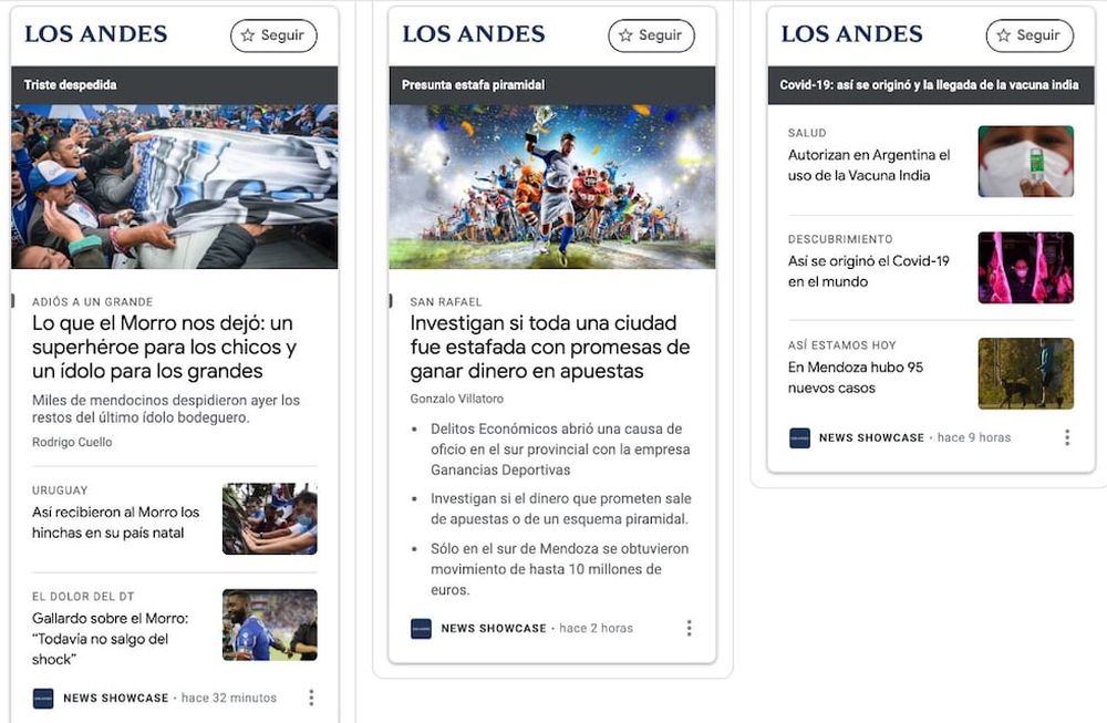 Vidriera. Cada medio seleccionará el contenido que aparecerá en Google News Showcase.