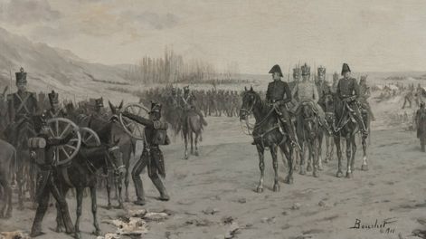 Los Andes | Boceto de Jose Bouchet, El general San Martín recorriendo el Campamento de Plumerillo, obra también conocida como El Ejército de los Andes saliendo del Campamento de Plumerillo, pintado en 1901