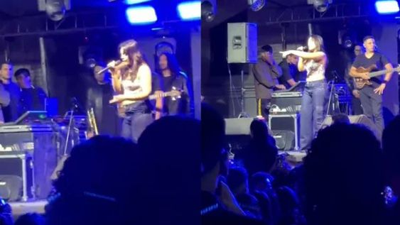Ángela Leiva estaba interpretando uno de sus éxitos y le golpearon la cabeza con un cubo de hielo que arrojaron desde el público. Foto: X / @RedUnoTv