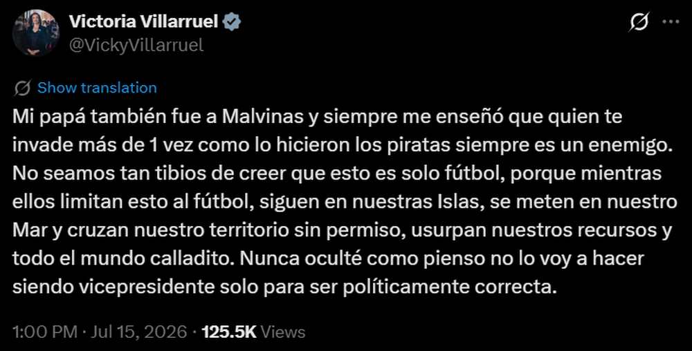 Villarruel insistió en que Inglaterra-Argentina “no es sólo fútbol”.