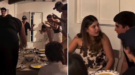 El novio llega por primera vez a la comida familiar y queda en el centro de una broma perfectamente coordinada.