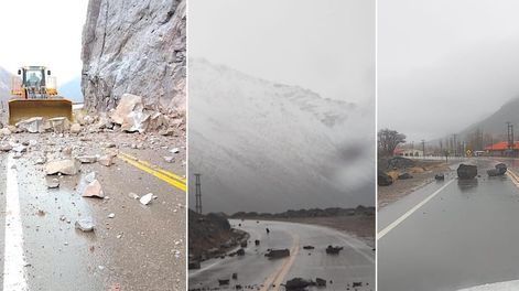 Intensifican trabajos para despejar ruta 7 tras el derrumbe de piedras por temporal en Alta Montaña. Foto: Gentileza