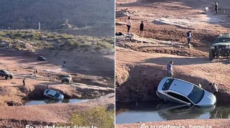 Viral: se desbarrancó en Potrerillos y terminó en el agua.