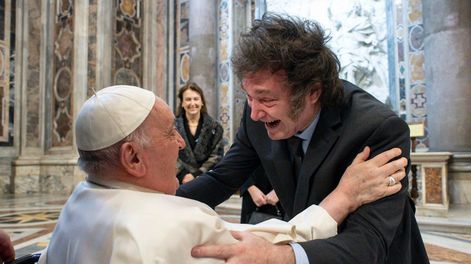 Los Andes | Vatican City (Vatican City State (holy See)), 11/02/2024.- A handout picture provided by the Vatican Media shows Pope Francis meets Argentinas President Javier Milei in St. Peters Basilica prior to the Mass for Canonization of Maria Antonia of Saint Jos