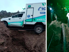 Rescataron a dos pacientes y dos trabajadores de una ambulancia que quedó al borde de un precipicio en Neuquén.