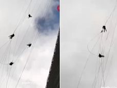 Terror en las alturas: una ráfaga de viento dejó suspendidos en el aire a limpiavidrios de un rascacielos.