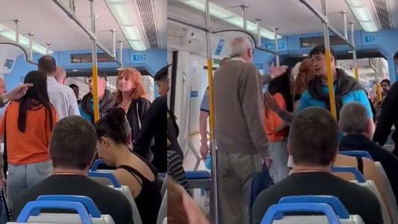 Cuando la mujer que fue violentada con gritos e insultos desciende del tren, se escucha a un hombre decir “Viva la libertad carajo”. Foto: Captura video