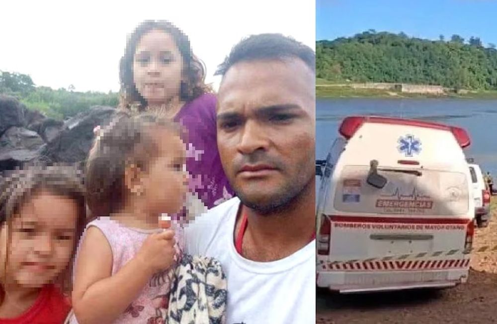Rafael Ortiz, apodado Bebito, y sus tres hijas: Emma, de un año; Liz, de cinco años; y Fátima Ortiz Zorrilla, de siete años - Foto Prensa Mercosur