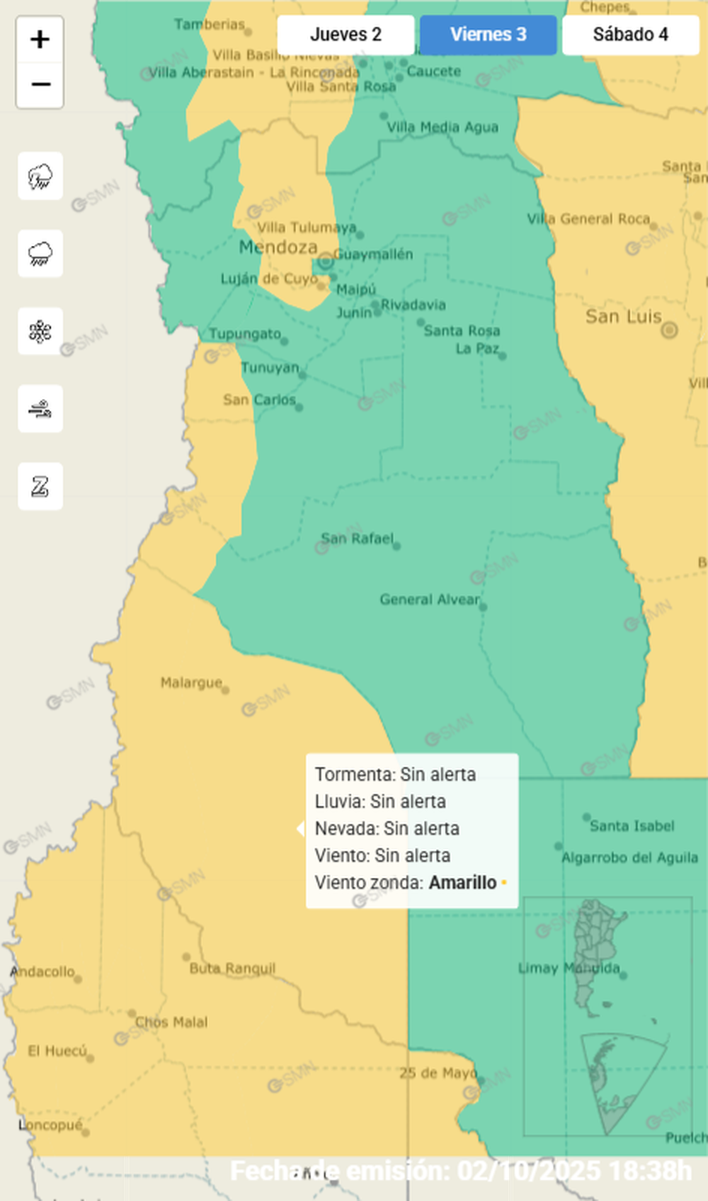 Alerta amarilla este viernes 3 de octubre por viento Zonda.