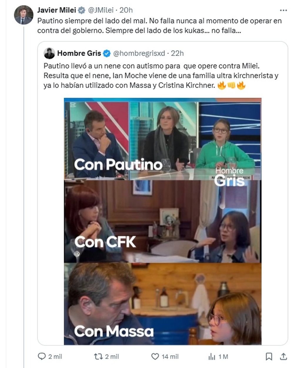 El tuit de Milei contra Ian Moche El tuit de Milei contra Ian Moche