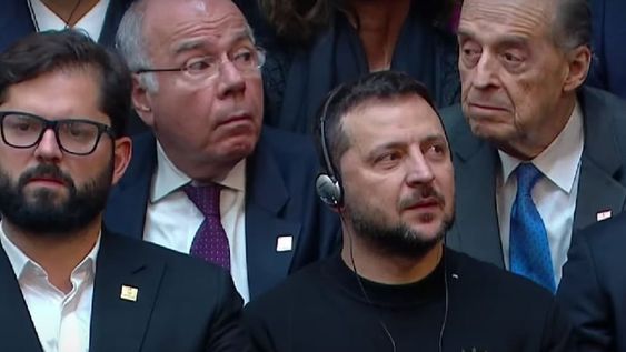 El presidente de Ucrania, Volodímir Zelenski, en el congreso durante la asunción del presidente Javier Milei.