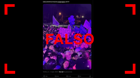 La foto de un hombre con un cartel que dice discapacitados con Milei Virrey del Pino está editada