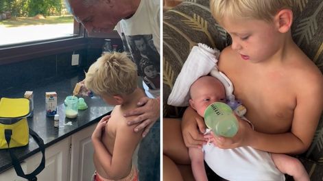 Mirko mostró cómo prepara la mamadera de Milenka.