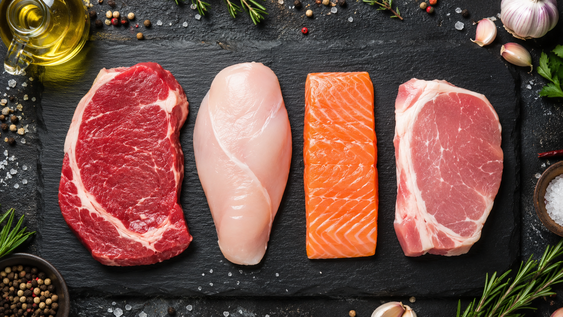 cual carne tiene mas proteinas entre la vacuna, el pollo, el pescado y el cerdo