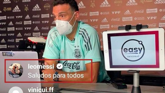 Lionel Messi, delantero y capitán de la selección argentina, se conectó al vivo de Instagram de la cuenta de la selección argentina mientras el DT Lionel Scaloni daba una conferencia de prensa. (Captura de imagen)