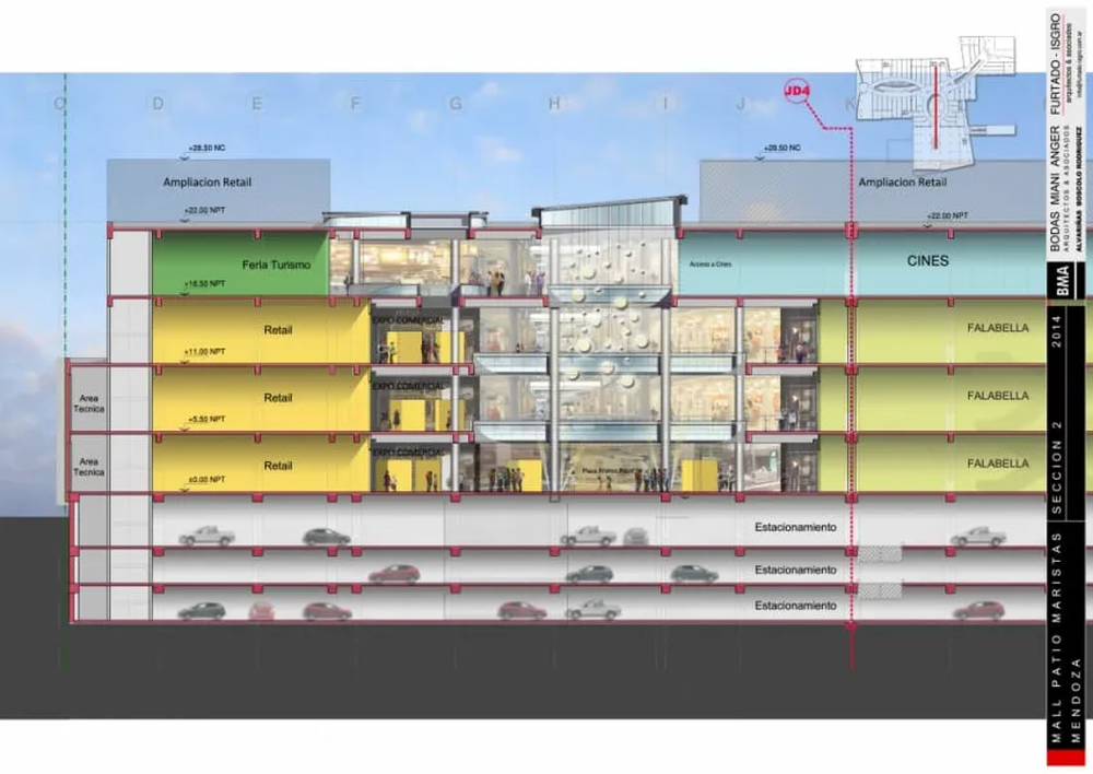 El proyecto original del Patio del Centro: 170 locales, cines y patio de comidas en cuatro pisos y tres niveles de estacionamiento subterráneo