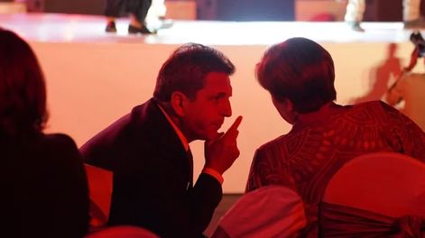 Sergio Massa y Kristalina Georgieva durante una cena en la Cumbre de Ministros de Finanzas y Presidentes del Banco Central