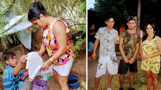Brian y Sebastián junto al alma solidaria que les tendió una mano. Los dos dormían en un improvisado campamento y ahora tienen un techo. | Fotos: gentileza