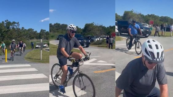 Joe Biden se cayó de la bicicleta durante un paseo por la playa y las imágenes se viralizaron