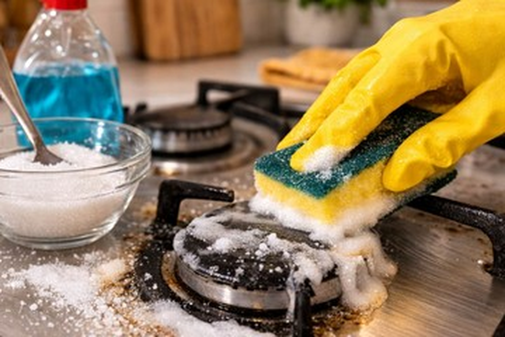 Esta mezcla es ideal para remover restos quemados adheridos a superficies.