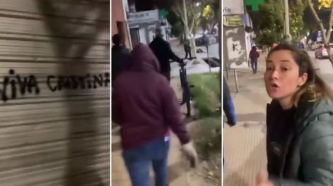 Un vecino del barrio Bombal grabó y confrontó a personas que realizaron pintadas a favor de Cristina Kirchner.
