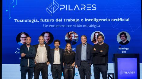 Lalo Zanoni, Mariano Blejman, Pablo Dellazoppa, director de Contenidos de Los Andes, Martina Rua, Sebastián Campanario y Santiago Siri. Foto: Marcelo Álvarez.