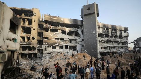 El Hospital Shifa, el más grande de la Franja de Gaza, reducido a escombros luego de dos semanas de operaciones especiales de las FDI, en las que se hallaron centenares de armas, terroristas e infraestructura de Hamás y la Yihad Islámica.