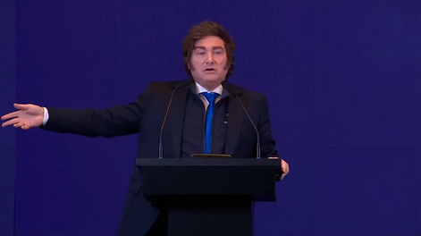 Javier Milei en el cierre de un encuentro de líderes de La Rural.