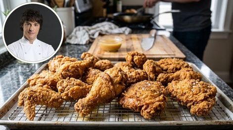 El chef propone que lo ideal es servir el pollo inmediatamente después de freírlo.