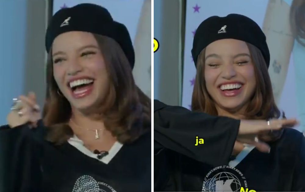 Emilia Mernes se tentó en medio de una nota.jpg