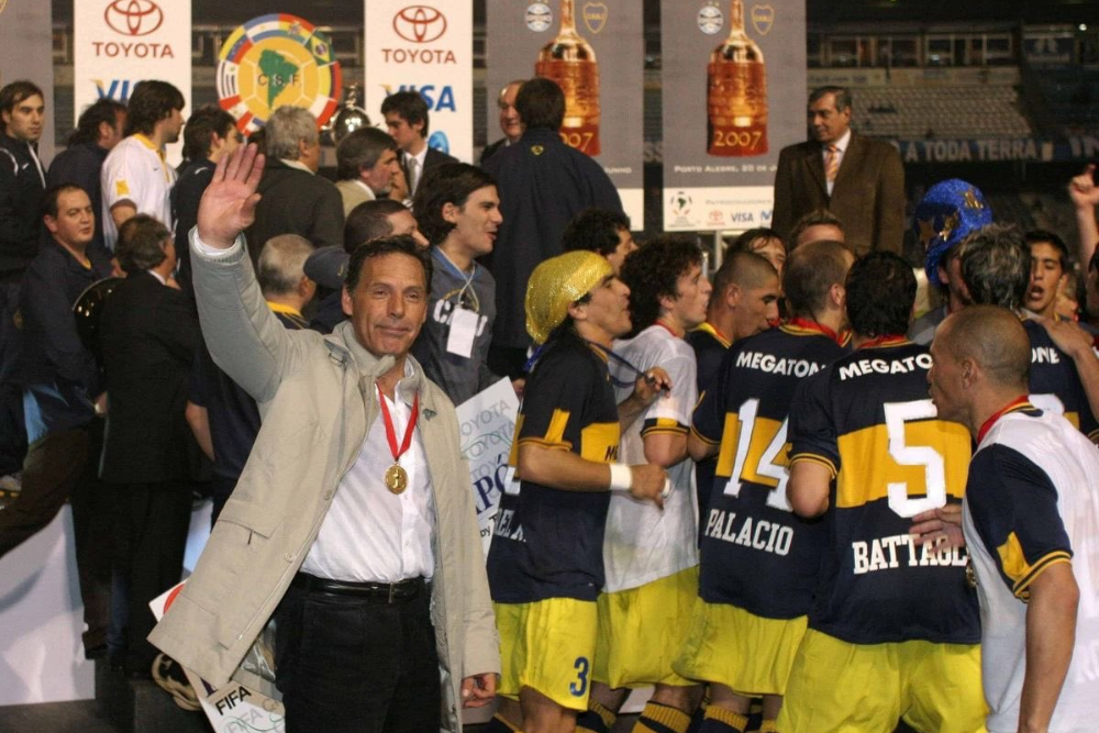 Miguel Ángel Russo en los festejos de la última Copa Libertadores de Boca en 2007.