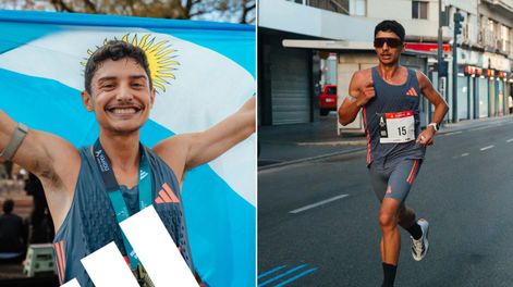 El mendocino Ignacio Erario, el primer argentino en cruzar la línea de meta en la Maratón de Buenos Aires.