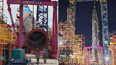 Así instalaron en la refinería el reactor que construyó Impsa para YPF.