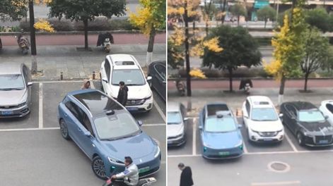 Un conductor logró quedarse con el sitio de estacionamiento que una mujer estaba reservando gracias a una gran función de su vehículo.&nbsp;