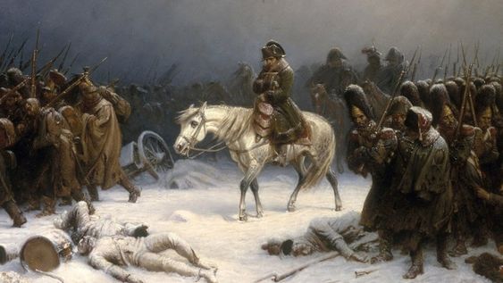 Campaña de Napoleón en Rusia, en el invierno de 1812. El frío era tan extremo (30 a 40 ºC bajo cero), que botones de estaño blanco de los capotes de los soldados se pulverizaban y los hombres no luchaban para sostener sus armas y mantener cerrados sus abrigos para no congelarse