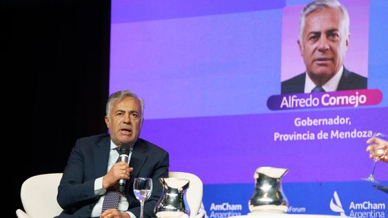 Alfredo Cornejo habló en el foro de AmCham sobre el Impuesto a los Combustibles. Foto: Prensa Gobierno de Mendoza.