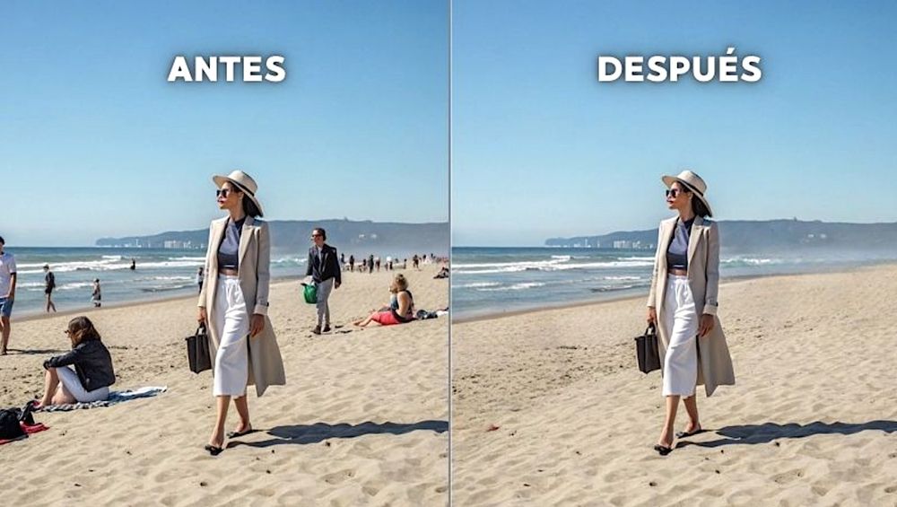 La mayoría de los ejemplos de borrador mágico de fotos con IA ponen de ejemplo eliminar personas de espacios públicos para darnos una imagen limpia, pero en soledad