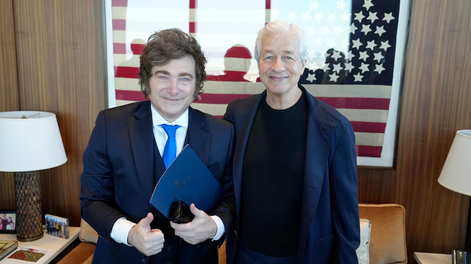 Javier Milei y Jamie Dimon en las oficinas del CEO de JPMorgan.