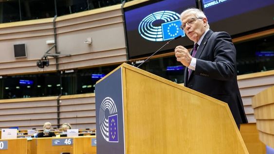 Josep Borrell, vicepresidente de la Comisión Europea y Alto representante de la Unión Europea para Asuntos Exteriores y Política de Seguridad, durante su intervención en el Parlamento Europeo el 1 de marzo de 2022. Alexis HAULOT / European Union / EP