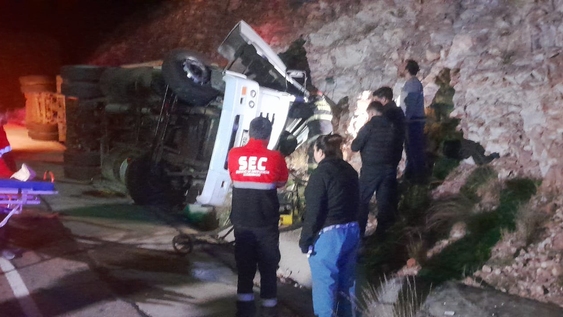 volco un camion jaula en la cuesta de los terneros: cinco caballos muertos y el chofer herido