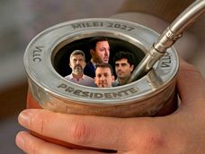 Precandidatos a gobernador del oficialismo: Ulpiano Suárez, Luis Petri, Natalio Mema y Tadeo García Zalazar. Foto: creación de la IA Gemini.&nbsp;