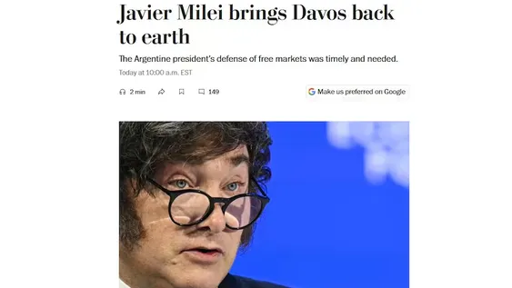 The Washington Post dedicó un editorial a Milei: Trae a Davos de vuelta a la realidad