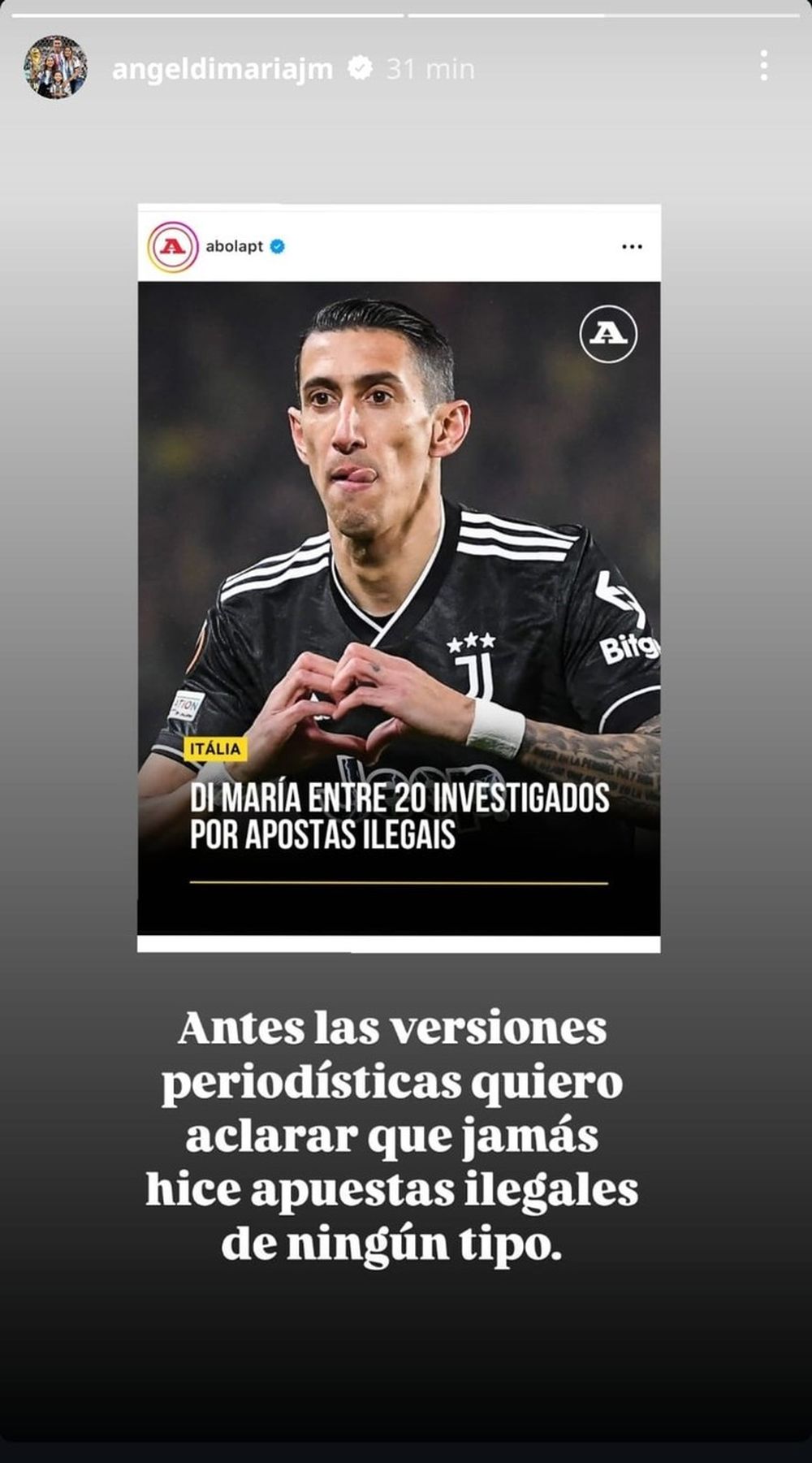 Ángel Di María tuvo que salir a aclarar respecto de su situación con el mundo de las apuestas ilegales. 