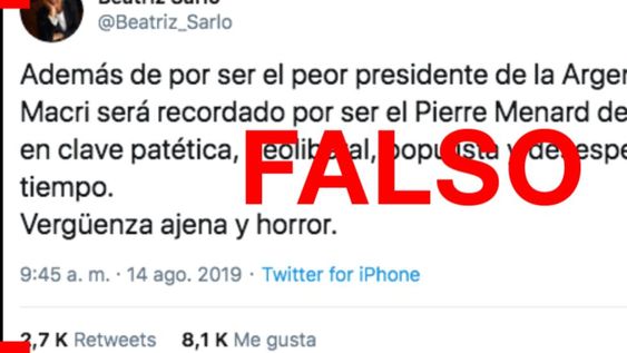 Es falso que Beatriz Sarlo dijo que Macri es el “peor presidente de la Argentina moderna Es falso que Beatriz Sarlo dijo que Macri es el “peor presidente de la Argentina moderna