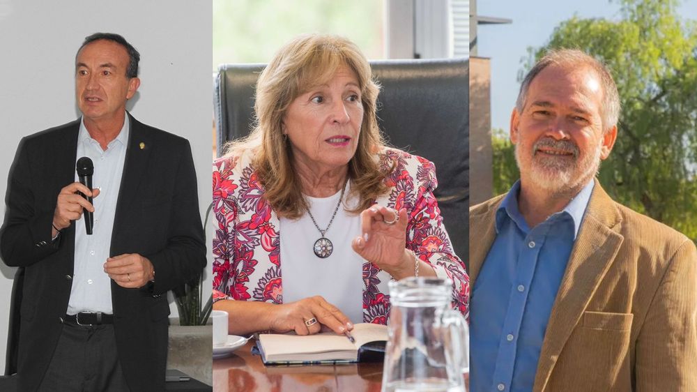 El vicerector, Gabriel Fidel, la rectora de la UNCuyo, Esther Sánchez y el candidato a rector de Proyecto Universidad, Javier Ozollo.
