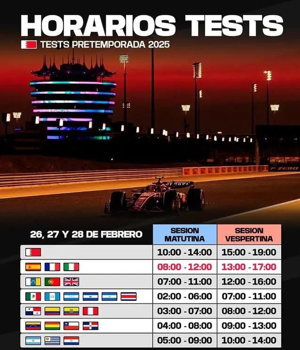 Horario de los test de Bahr&eacute;in de F&oacute;rmula 1. @chica55ainz55