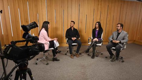 Bárbara Del Pópolo, periodista de Los Andes, junto a Federico Daffra, Bárbara Sanz y José Alberto Marengo. Foto: José Gutierrez / Los Andes
