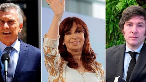 Mauricio Macri, Cristina Kirchner y javier Milei.